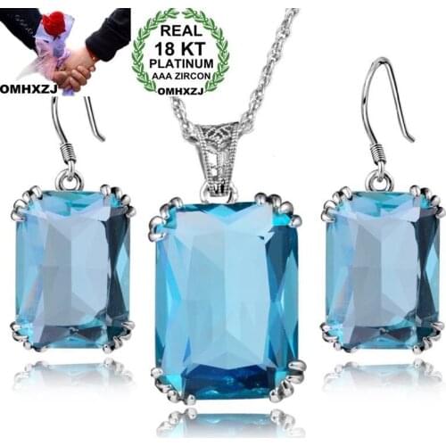 OMHXZJ Wholesale European Fashion Woman Girl Party Wedding Gift Zircon 18KT White Gold Earrings+Necklace Jewelry Set JE09