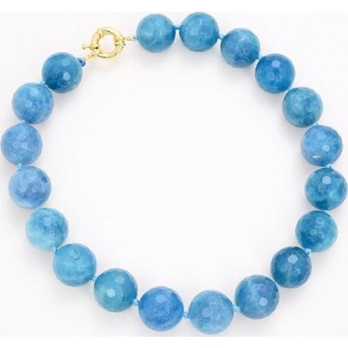 18" Natural 20MM Blue Round Faceted Kyanite Gems Stone Necklace