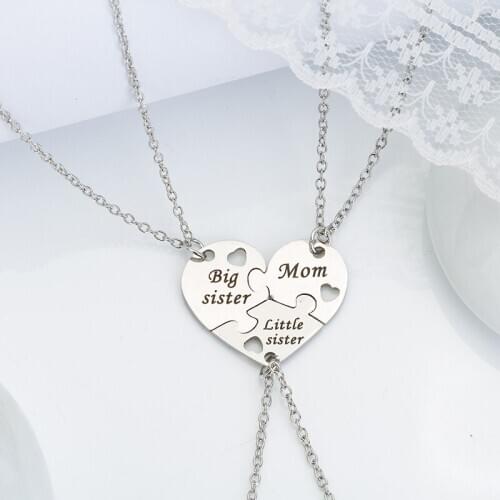 3 Pcs/Set Mother Daughter Metal Pendant Necklace Sister Mom Heart Contacted Together Fine Jewelry Gifts Mothers Day