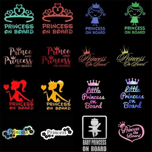 Pincess On Board Series Car Stickers Vinyl for Little Girl Car Styling Body Window Warning Signs Child Stickers and Decals Decor