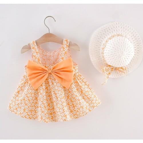 Flower Girl Dresses Girls Dress Summer Childrens Dress 2 Pcs Set Floral Print Strap Baby Dresses+hat Baby Girl Clothes 0-24M