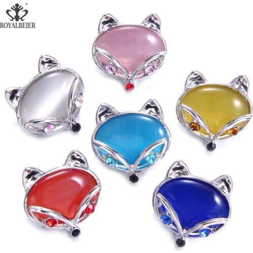 ROYALBEIER 1pc Mix Cute Fox Opal Rhinestone Crystal Metal Snap Button fit 18/20mm DIY Snap Accessories For Women Jewelry KM0126