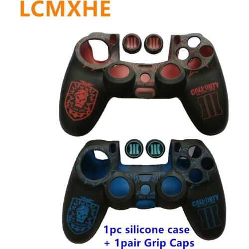 10set For PS4 Slim Pro Controller Pattern Silicone Protective Case Skin cover with grips caps for Sony Playstation 4 joystick
