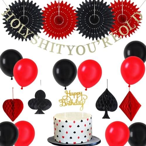 Las Vegas Casino Theme Adlult Birthday Party Decoration Set For Happy Birthday With Cake Topper Glitter Balloons Birthday Banner