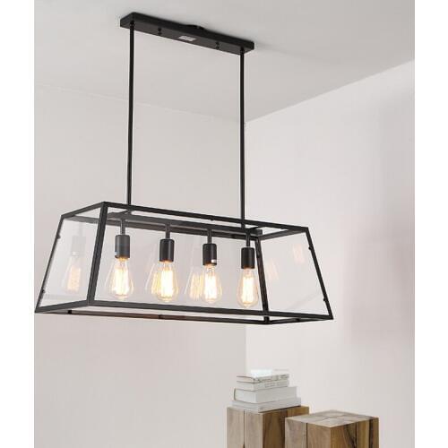 Vintage LED E27 Industrial Wrought Creative Simple Chandeliers Rectangular Acrylic Box Restaurant Cafe Living Room Pendant Lamps