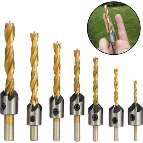 High quality 4pcs/7pcs HSS 3-10mm Countersink Drill Bit Set Titanium Coated Wood Drill Bit With Hex Key Chamfer Drill Bit