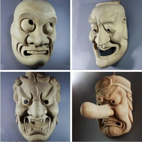 Japanese Wooden Noh Mask Warrior Traditional Craft Ghost Female Room Decorative Wall Hanging Personality Home Tavern Decor