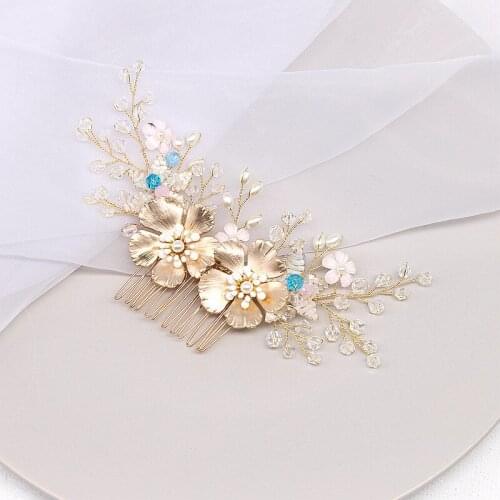 Jewelry Headpiece Hair Combs Tiara Crystal Floral Hair Comb for Wedding Brides Handmade для волос аксессуары 2021