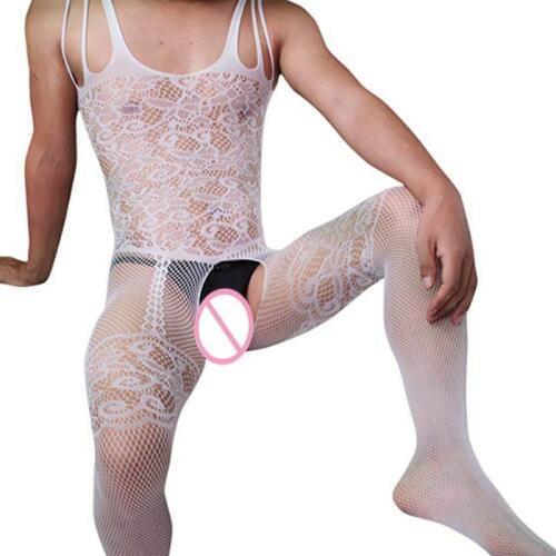 Boy Friend Fun Nightwear Man Lingerie Open Crotch Jumpsuit Suspenders Sexy Body Stockings Gay Mens Underwear Fishnet Bodysuit