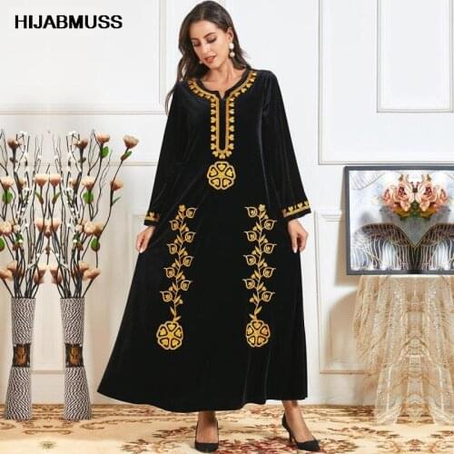 Abaya Oversized Womens Floral Thick Gold Thread Embroidery Autumn And Winter Long-sleeved Casual Loose Muslim Long Skirt