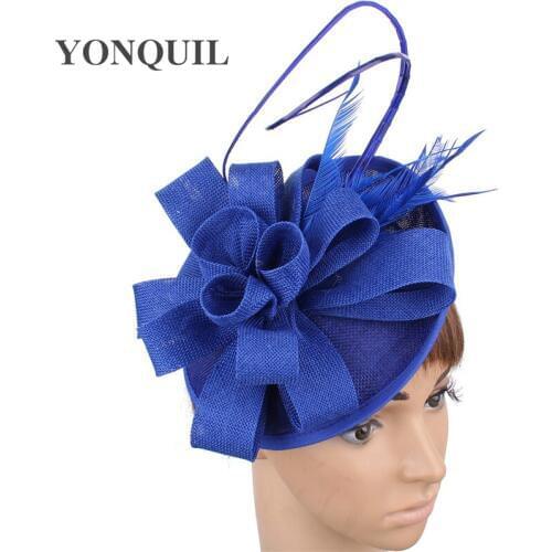 Royal Blue Wedding Hoops Hair Fascinator Ladies Vintage Hat Headband Imitation Sinamay Fashion Headpiece Event Race Fedora Cap