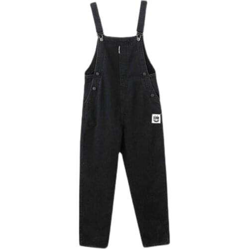 Black Denim Overalls Female Loose Jeans Oversized Baggy Ladies Casual Pockets Women Jumpsuits Straps Jean Rompers Outifts