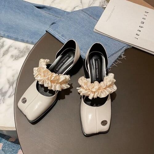 2021 new square head thick heel low heel big head doll shoes hollow princess lace women pumps fashion womens shoes