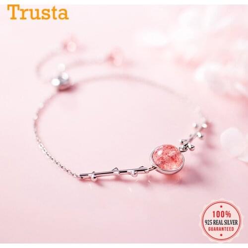 Trustdavis Minimalist 925 Sterling Silver Tree Branch Pink Strawberry Crystal Bracelet For Women Sterling Silver Jewelry DS2677