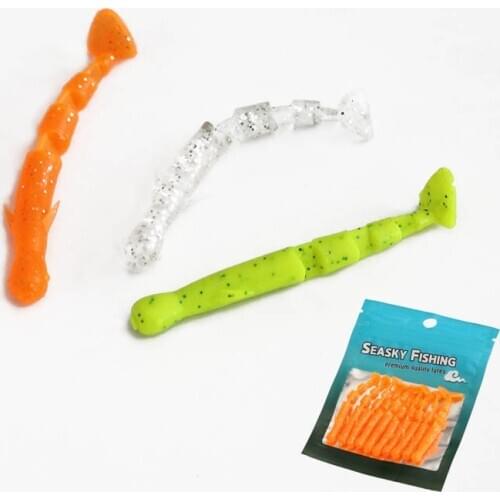 10Pcs/lot Multi-section Soft Lure Maggot Worm 5cm 0.7g Soft Fishing Lure T Tail Silicone Worm Maggot Soft Bait Carp Fishing