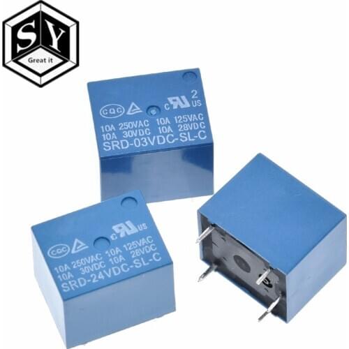 10pcs Relays SRD-03VDC-SL-C SRD-05VDC-SL-C SRD-06VDC-SL-C SRD-09VDC-SL-C SRD-12VDC-SL-C 3V 5V 6V 9V 12V 24V 48V 10A 250VAC 5PIN