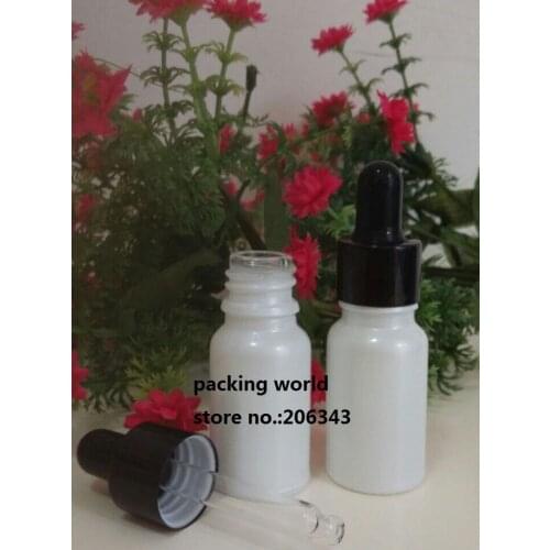 100pcs 10ml pearl white glass bottle with black collar black bulb glass dropper tube glass dropper bottle for cosmetic packaging