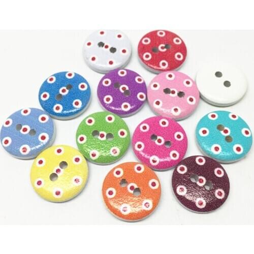 100pcs 15mm Wooden 2 Holes Buttons Mixed Spotted Dots Sewing Round DIY Button For Scrapbooking Embellishments