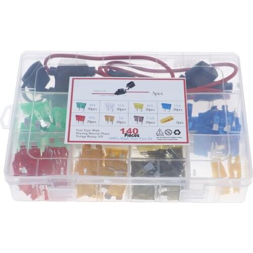 140pcs standard blade fuses TAP ATM APM blade fuse car, boat, truck replacement fuse holder kit set 5/7.5/10/15/20/25/30 Amp