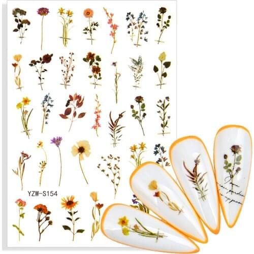 2021 New 3D Floral Nail Art Self-adhesive Stickers Dried Flowers Leaf Manicure Decoration Tips Nail Decals Tools Wholesale