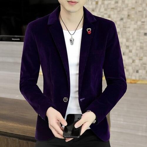 3XL Mens Korean Fashion Slim Youth Handsome Golden Velvet Small Suit Brand INS Spring and Autumn Velveteen Suit Coat