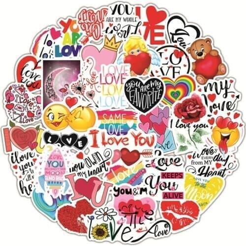 50/100pcs LOVE Stickers For Notebook Laptop Scrapbooking Material Adesivos Pink Stickers Vintage Valentines Day Craft Supplies