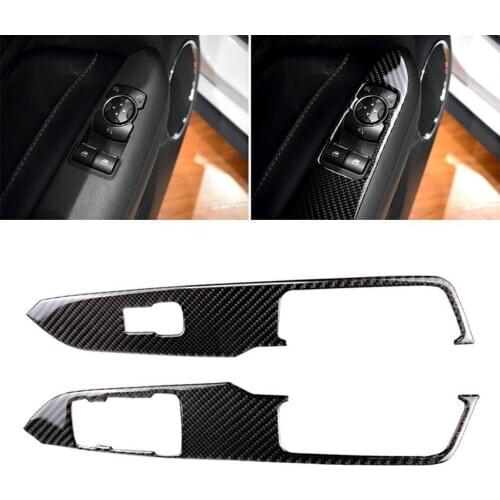 80% HOT SALES！！！2Pcs Carbon Fiber Car Window Lift Switch Panel Stickers for Mustang 2015-2019