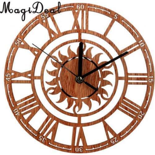Large Round Sun Shaped Vintage Roman Handmade Decorative Art Wooden Large Wall Clock On The Wall For Gift 23cm