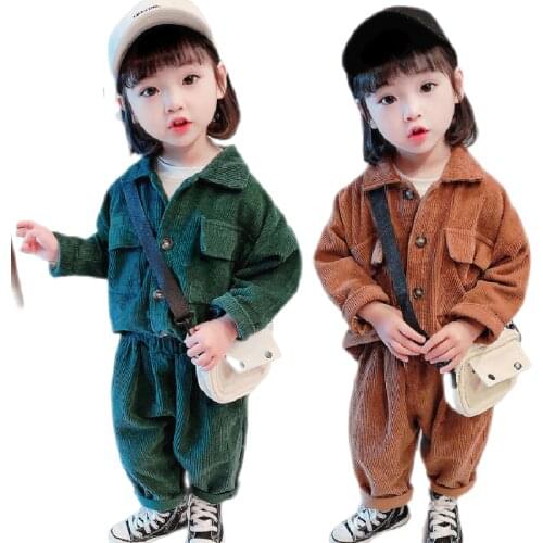 Children Clothes For Boys Girls Corduroy Jacket Suits Kids Clothes Sets Leisure 2 Pcs Sets Baby Toddler Clothing Baby Girl Suit