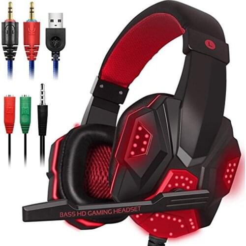 For PC PS4 gaming headset, LED professional lighting gaming headset with microphone, subwoofer stereo wired dual-plug headset