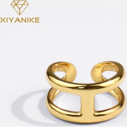 XIYANIKE 925 Sterling Silver Double-Layer I-shaped Hollow Ring Female Fashion Retro Open Accessories Jewelry Wholesale Exquisite