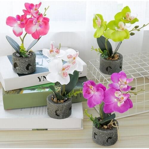 Artificial Flower Butterfly Orchid Pot Bonsai Garden DIY Party Furniture Decor Artificial Flowers with Pot beautiful