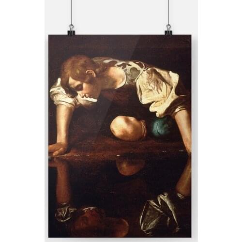 Narcissus Caravaggio Masterpiece Framed Painting Wooden Frame Canvas poster wall Art decor room Study Home Decoration Prints