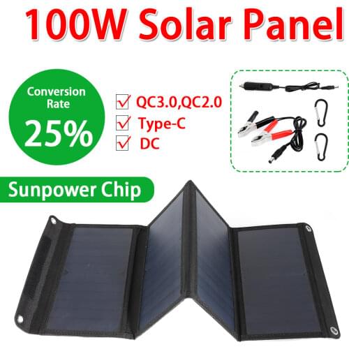 100W QC3.0 Fast Charging Solar Panel Kit Complete Monocrystalline Solar Cells Charging Folding Bag Outdoor DIY Sun Power Supply