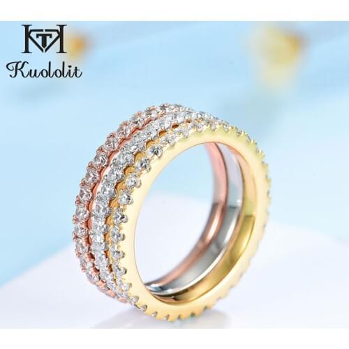 Kuololit 585 Solid 10K14K Rose Gold Natural Moissanite Rings for Women 420 Enternity Band Stackable Promise Wedding Ring Fine