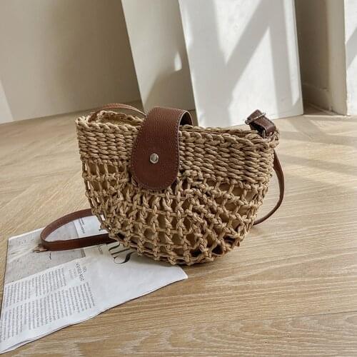 Summer Rattan Crossbody Bags Women Saddle Shoulder Bag Handmade Lady Small Handbags Hollow Woven Bohemia Clutch Purse Bags