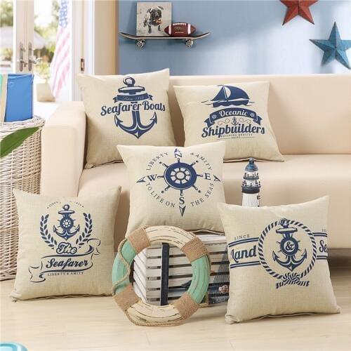Hap-deer linen cottom Printed Cushion for Sofa Car Seat anchor ship sea housewarming gift Throw Pillow retro Home Decorative y