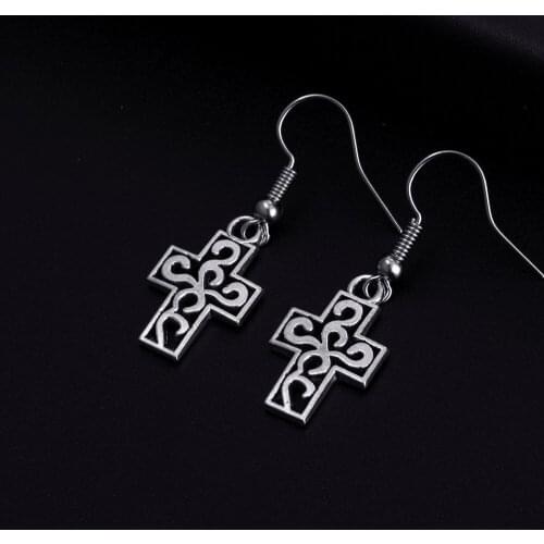 Trendy Vintage Cross Shape Dangle Antique Silver Plated Earrings for Women Girl Retro Drop Earrings Cute Earring Jewelry Bijoux