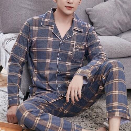 Mens Pajama Sets Autumn Winter Man Pajamas Set Simple Sleepwear long Sleeve Cotton Top Pant Leisure Outwear Soft Nighties