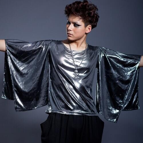 Bar Nightclub Stage Male Singer Host Performance Costume Personality Trend Bat Sleeve T-Shirt Nightclub Dj Ds Rave Wear DNV12410