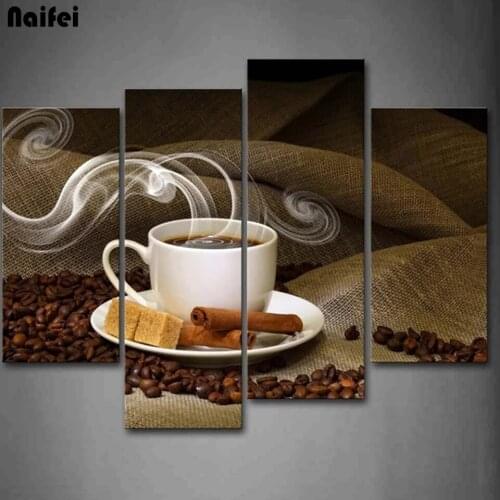 5d Diy Diamond Painting 4 Pcs Paiting Art Coffee Kitchen Modern Wall Art Pictures Decor Diamond Embroidery Cross Stitch Kits