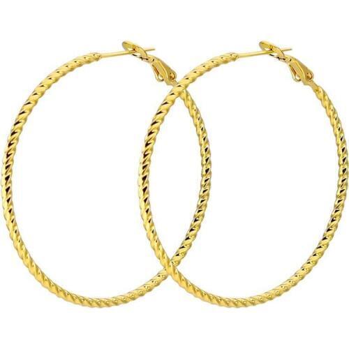 Wholesale Jewelry --Titanium steel 4 Gold Color Spire Circle Hoop Earrings (1pair) Jewelry For Women Fashion 4 Size