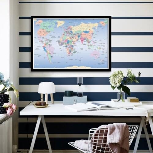 90x60cm The World Map French Language Political Distribution Map Posters and Prints Canvas Painting Children Study Supplies