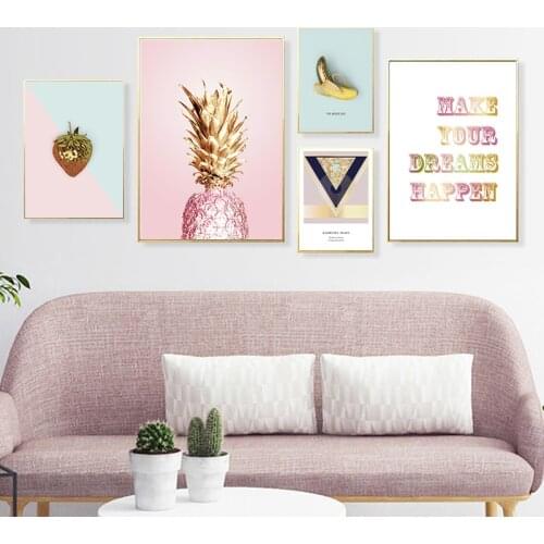 Pink Golden Pineapple Nordic Poster Canvas Wall Art Prints Painting Home Decorative Pictures for Living Room