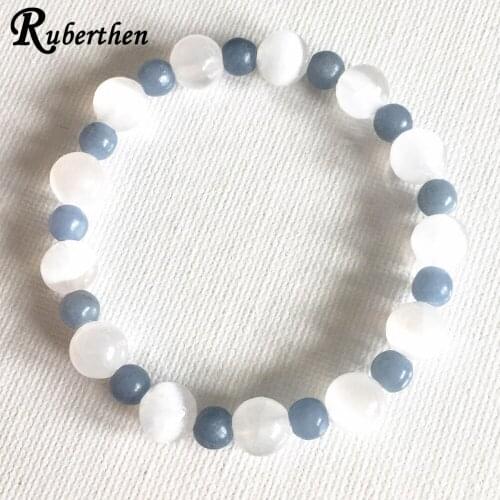 Ruberthen 8 mm Snow Quart z Blue Stone Bracelet High Quality Yoga Mala Bracelet For Women Handmade Chakra Beads Bracelet