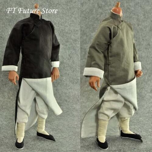 Gray/Black Colors 1/6 Male Figure Clothes Accessory Kung Fu Suit Long Costume Clothing Set Shoes Model For 12" Action Figure