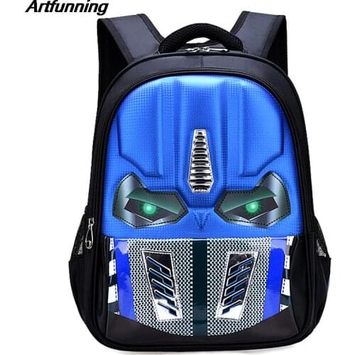 Artfunning 3D luminous childrens school bag for Boys Girls water-repellent nylon cartoon school bag free Shipping