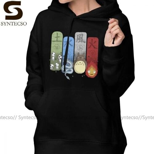 Japanese Kanji Hoodie Ghibli Elemental Charms Hoodies White Cotton Hoodies Women Long-sleeve Plus Size Sweet Pullover Hoodie