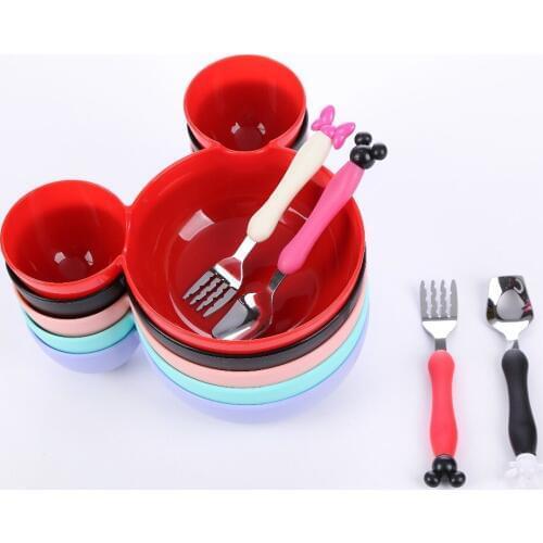 Cartoon Toddler Baby Kids Feeding Training Bowl with Fork Child Feeding Tableware Children Plate Sucker Bowl Infant Dishes