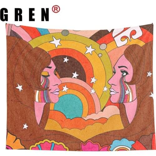 GREN Vintage Rainbow Girl Poster Tapestry Wall Hanging Covering Rugs Background Cloth Beach Mat Blanket Art Bedroom Dorm Decor